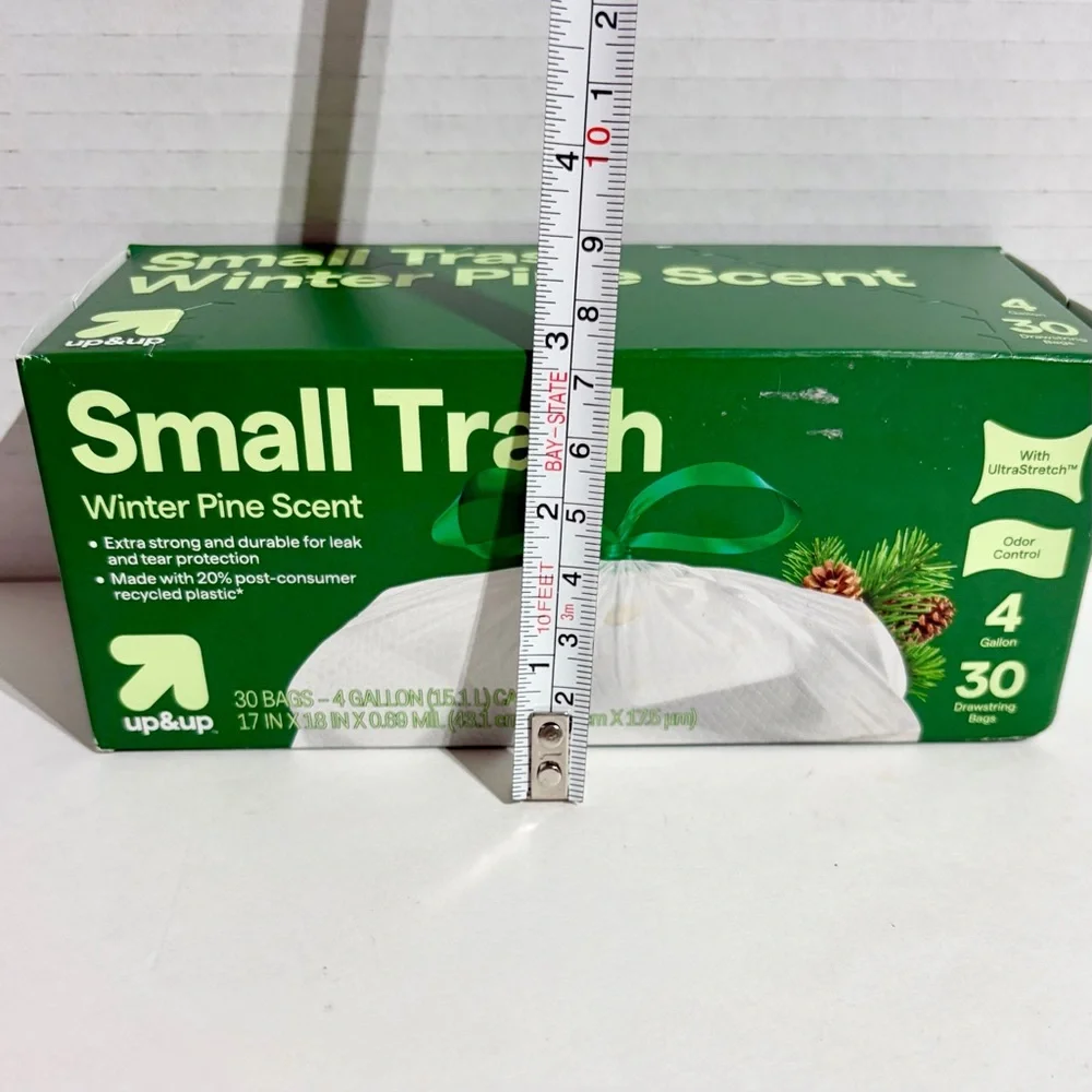 Up&Up Drawstring Holiday Small Trash Bags WINTER PINE Scent 4 Gallon 30 Ct NEW